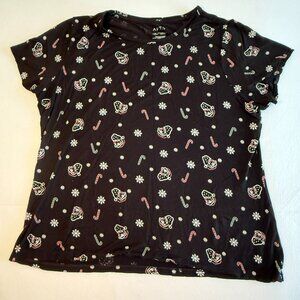 APT. 9 ESSENTIALS WOMEN'S SHORT SLEEVE SHIRT CHRISTMAS SANTA BLACK XXL